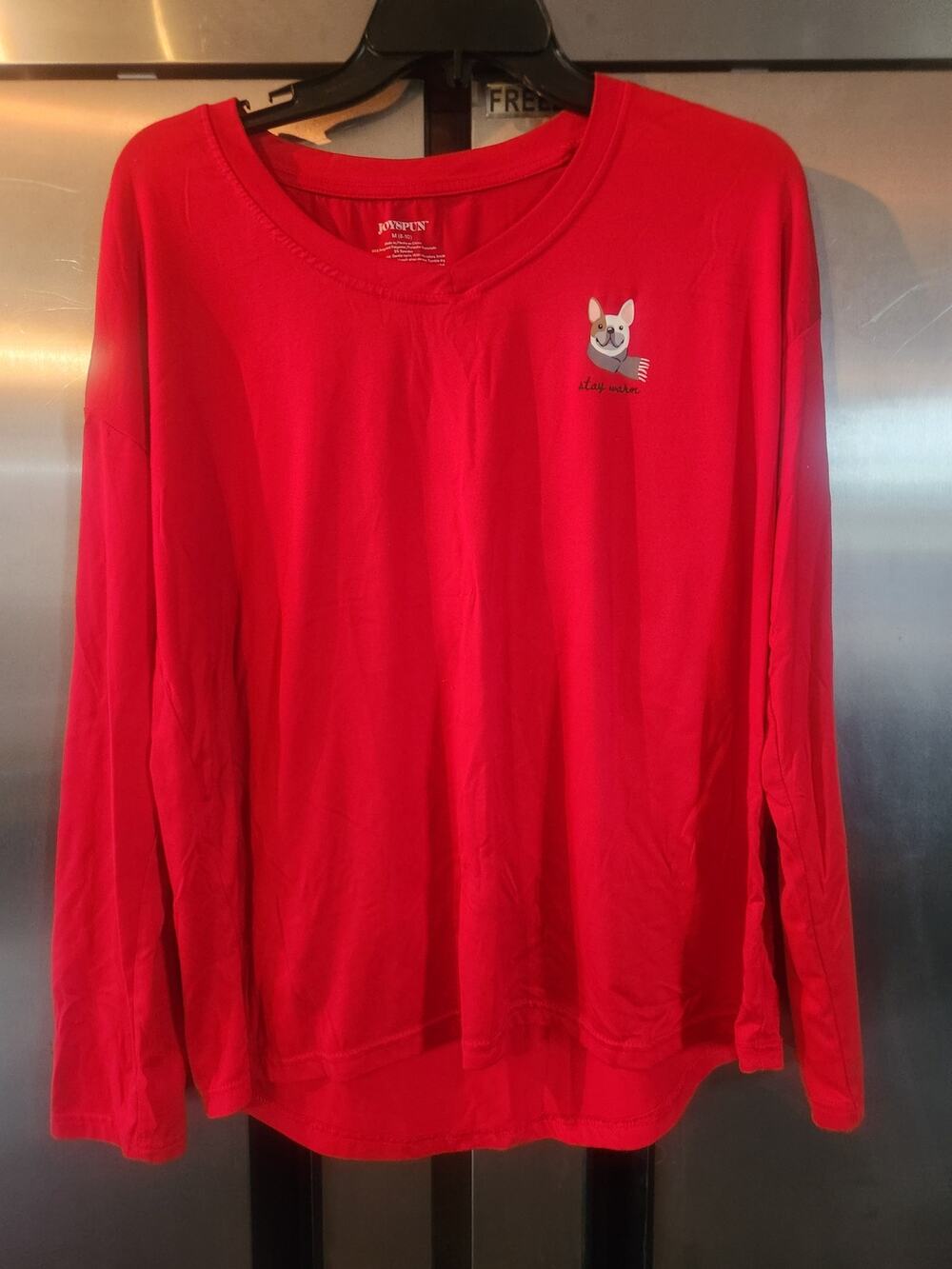 Joyspun Red French Bulldog Stay Warm Long Sleeve Sleepwear Top Size M